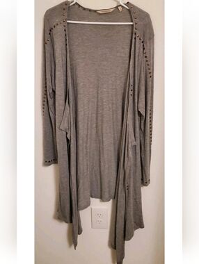 Soft Surroundings Heather Studded Open Front Waterfal Gray Cardigan